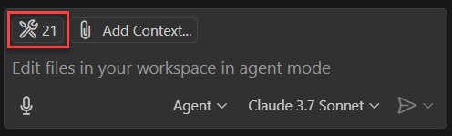 Screenshot of chat pane with highlight around the tool icon.