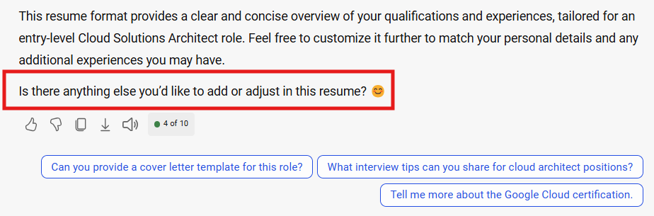 Prompt to adjust resume.