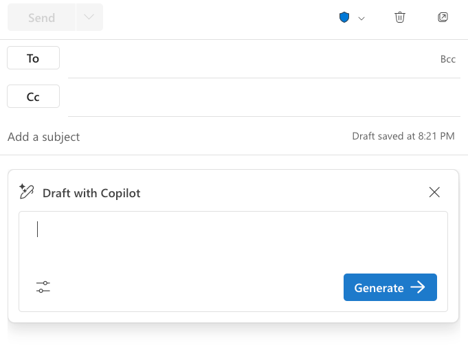 Copilot in Outlook dialog.