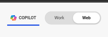Choosing the Web mode for Microsoft Copilot.