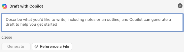 Opening the Draft with Copilot dialog in Word.